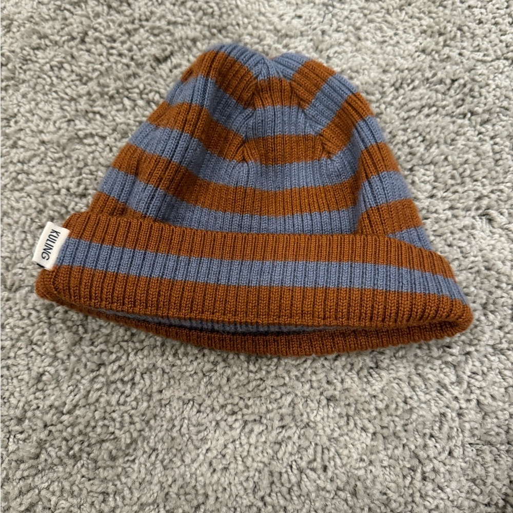 KULING scarnavian Wool hat Brown and Gray Striped Kids Beanie